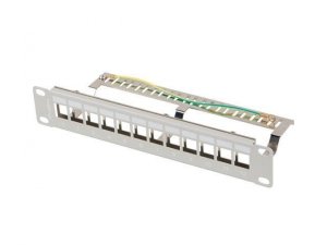 Patch panel pusty Lanberg 12 Port 1U 10 cali FTP z organizerem do modułów Keystone szary