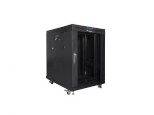 Szafa instalacyjna Rack stojąca 19 cali 15U 600x800 czarna drzwi szklane LCD Lanberg (flat pack)