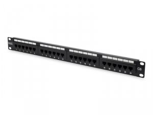 Digitus Patch panel 19 24 porty, kat.6, U/UTP, 1U, wspornik kablowy, czarny (kompletny)