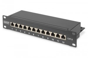 Digitus Patch panel 10 12 portów, kat.6, S/FTP, 1U, wspornik kablowy, czarny (kompletny)