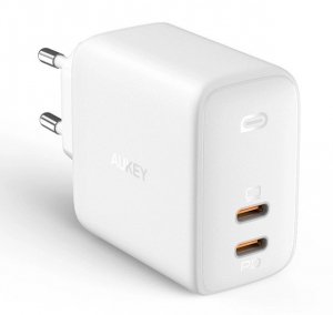 AUKEY Ładowarka sieciowa PA-B4 Omnia GaN 2xUSB C Power Delivery 3.0 65W 6A Biała