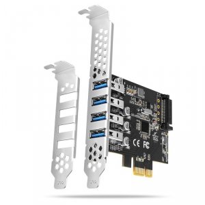AXAGON Kontroler PCEU-43RS PCIe 4x port USB 3.2 GEN 1, UASP VIA, 15-pin SATA zasilacz