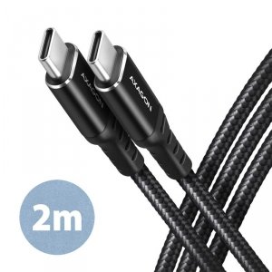 AXAGON Kabel BUCM-CM20AB USB-C USB-C 2.0, 2m, PD 60W, 3A, ALU, oplot Czarny