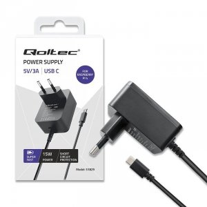 Qoltec Ładowarka Super FAST PD for Raspberry PI 4 | USB-C | 15W | 5V |  3A | Czarna