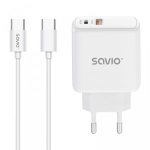 Savio Ładowarka sieciowa LA-10 30W Quick Charge Power Delivery 3.0 Biała + Kabel