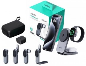 AUKEY LC-MC312 Slim 3w1 Qi2 15W ładowarka bezprzewodowa MagSafe + ładowarka PD 30W + Etui