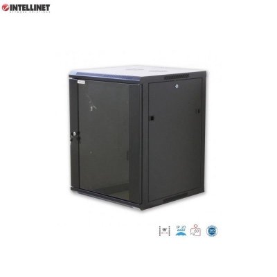 Szafa wisząca, zmontowana Intellinet 6U, 600x450, Rack 19 cali, szklane drzwi, czarna