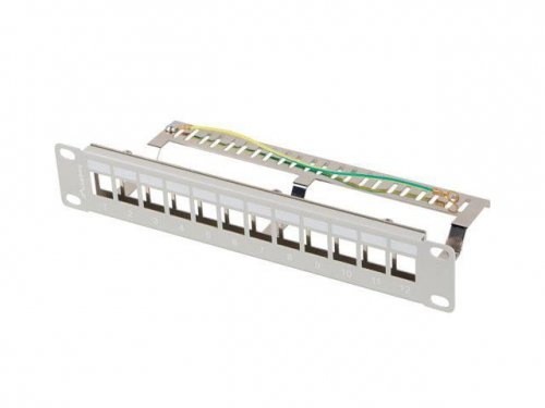 Patch panel pusty Lanberg 12 Port 1U 10 cali FTP z organizerem do modułów Keystone szary