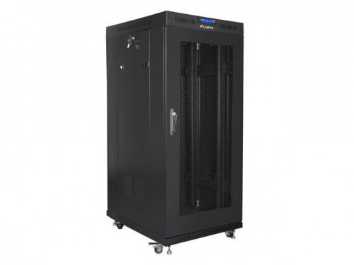 Szafa instalacyjna Rack stojąca 19 cali 27U 600x800 czarna drzwi perforowane LCD Lanberg (flat pack)