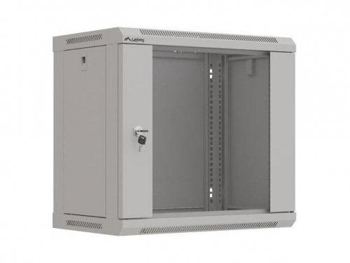 Szafa instalacyjna Rack wisząca 19 cali 9U 540x350 szara Drzwi przeszklone Lanberg (flat pack)