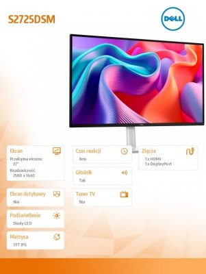 Dell Monitor komputerowy  27 cali S2725DSM QHD IPS/2560x1440/HDMI/DP/3Y