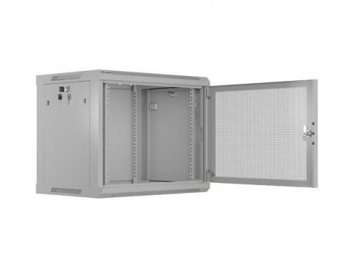 Lanberg Szafa instalacyjna rack wisząca 19 cali 9U 600x450 drzwi perforowane (flat pack) szara