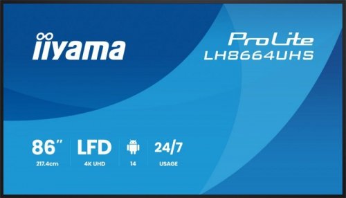 IIYAMA Monitor 86 cali LH8664UHS-B3AG 24/7,IPS,ANDROID 14,4K,2xHDMI,RJ45,    2xUSB,WiF,iUSB-C(DP-Alt),2x16W, iiSignage? (CMS), iiControl (DMS),iiShare,    ES