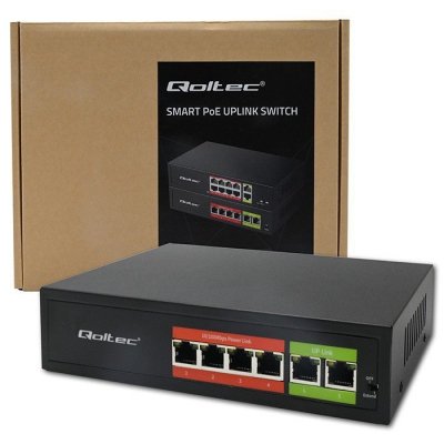 Qoltec Przełącznik sieciowy SWITCH FAST Ethernet PoE | 4x RJ45 |  2x    RJ45 Uplink | 65W | 10/100Mb/s