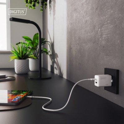 Digitus Ładowarka sieciowa/zasilacz USB GaN 45W, 1x USB-C, 1x USB-A, biała