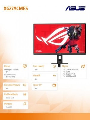 Asus Monitor 27 cali XG27ACMES ROG IPS QHD HDMI USB DP
