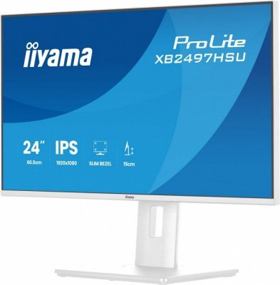 IIYAMA Monitor ProLite 23.8 cala XB2497HSU-W1  IPS,FHD,HDMI,DP,120Hz,350CD,2xUSBv3.2, 2xUSB-C, GW 5lat, HAS 150/PIVOT, BIAŁY
