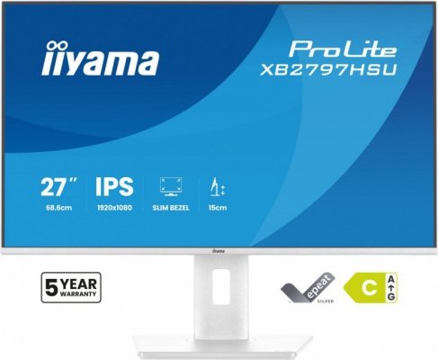 IIYAMA Monitor 27 cali XB2797HSU-W1 IPS, FHD, HDMI, DP, 120Hz, 2xUSBv3.2, 2xUSB-C, 350 CD, x2W, HAS 150/PIVOT, Biały