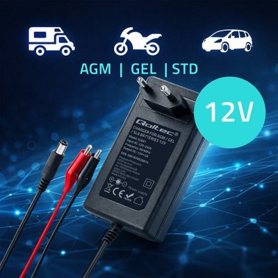 Qoltec Ładowarka do akumulatora AGM GEL STD | Prostownik 24V | 19.2W |  5.5x2.1 | kabel 1.8m