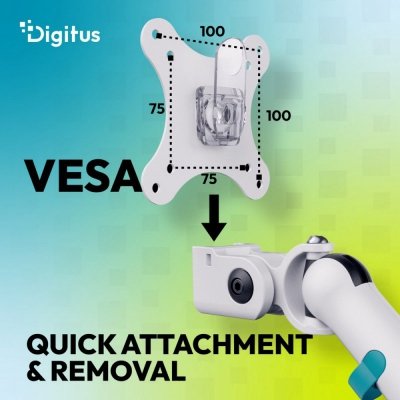 Digitus Ramię biurkowe pojedyncze z zaciskiem i sprężyną mechaniczną 1x LCD max. 35" 10kg, VESA: 75x75, 100x100, białe