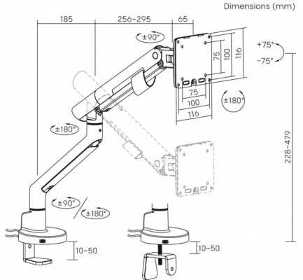 ART Uchwyt biurkowy gazowy do 1 monitora LED/LCD 17-35" L-29GD 2-11kg 2xUSB 3.0 Premium White