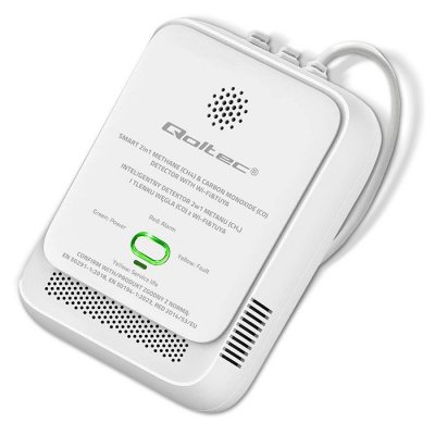 Qoltec Czujnik wycieku gazu ziemnego i tlenku węgla (czadu) | Tuya | Wi-Fi | alarm 85dB | LED