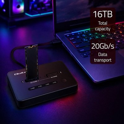 Qoltec Stacja dokujšca dysków SSD M.2 NVMe | PCIe | USB-C | 20Gb/s |    DUAL 2x8TB | klonowanie offline