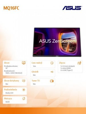 Asus Monitor 16 cali MQ16FC WUXGA OLED 2xUSB-C