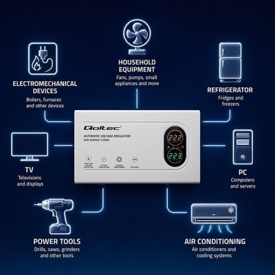 Qoltec Stabilizator napięcia AVR 2000VA | 1200W | Toroidalny transformator