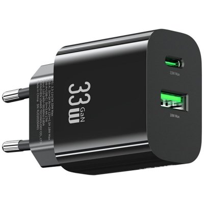 USAMS Ładowarka sieciowa T65 33W Fast Charging 1xUSB-C 1xUSB-A czarna