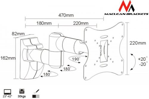 Maclean Uchwyt do monitora 23-42&#039;&#039;  30 kg uniwersalny MC-503A S max vesa 200 srebrny