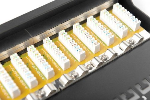 Digitus Patch panel 10 cali 12 portów, kat.6, S/FTP, 1U, wspornik kablowy, czarny (kompletny)