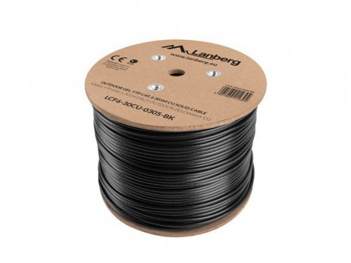 Lanberg Kabel LAN FTP KAT-6 305M drut outdoor żelowany cu fluke, czarny
