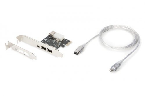 Digitus Karta (Kontroler) Firewire (400) PCI Exp., 2xZew. 1xZew.(Mini) IEEE1394a 6pin+Mini,Low Profile,VT6308P