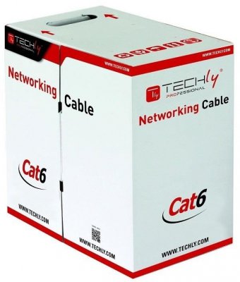 Techly Kabel instalacyjny skrętka UTP Cat6 4x2 drut 100% miedź  305m szary