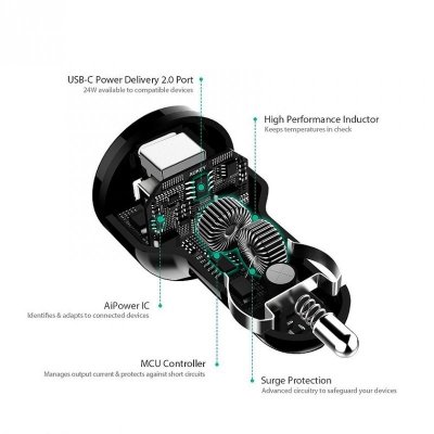 AUKEY CC-Y7 ultraszybka ładowarka samochodowa 2xUSB Power Delivery 2.0 5.4A 36W