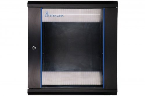 Extralink Szafka wisząca rack 12U 600x450 czarna szklane drzwi