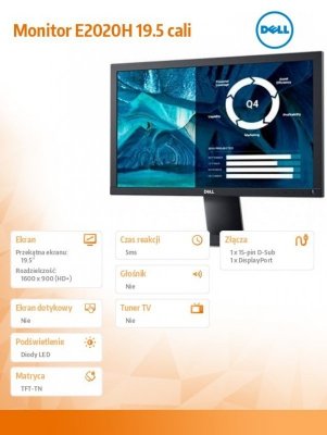Dell Monitor E2020H 19.5 LED TN (1600x900) /16:9/VGA/DP 1.2/3Y PPG