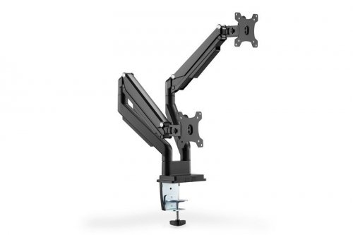 Digitus Ramię biurkowe podwójne z zaciskiem regulowane 2xLCD max. 32 cale max. 2x 9kg uchylno-obrotowe czarny