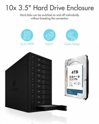 IcyBox Obudowa IB-3810-C31 10x HDD Single System dla 3,5 cali HDD SATA I/II/III