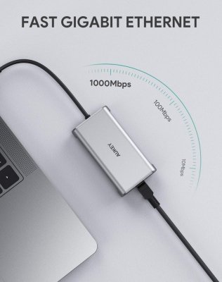 AUKEY CB-C91 aluminiowy HUB USB-C | 8w1 | RJ45 Ethernet 10/100/1000Mbps | 3xUSB 3.1 | HDMI 4k@30Hz | SD i micro SD | USB-C Power