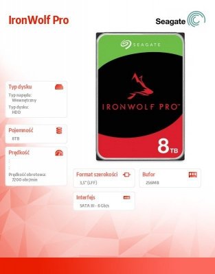Seagate Dysk IronWolfPro 8TB 3.5&quot; 256MB ST8000NT001