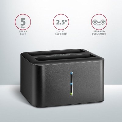 AXAGON MINI stacja dokująca ADSA-D25, USB 3.2 Gen 1 - 2x SATA 6G 2.5&quot; SSD/HDD CLONE