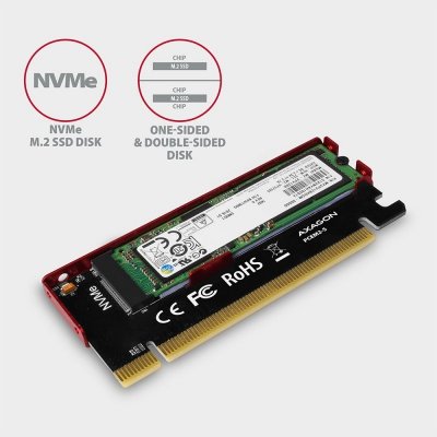 AXAGON Adapter wewnętrzny PCEM2-S, PCIe x16 M.2 NVMe M-key slot aluminiowa osłona