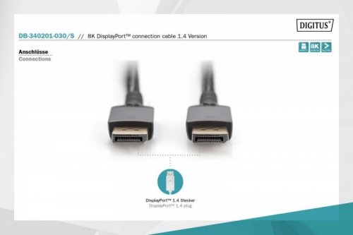 Digitus Kabel połączeniowy PREMIUM DisplayPort 8K60Hz UHD DP/DP M/M 3m Czarny