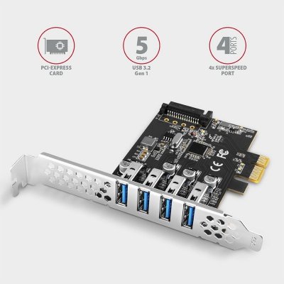 AXAGON Kontroler PCEU-43RS PCIe 4x port USB 3.2 GEN 1, UASP VIA, 15-pin SATA zasilacz