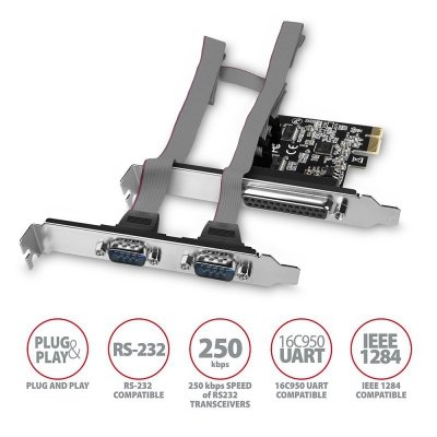 AXAGON PCEA-PSN Kontroler PCIe 1x port równoległy (LPT) + 2x port szeregowy (RS232) 250 kbps, w zestawie SP & LP