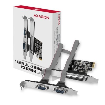 AXAGON PCEA-PSN Kontroler PCIe 1x port równoległy (LPT) + 2x port szeregowy (RS232) 250 kbps, w zestawie SP & LP