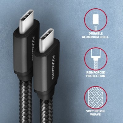 AXAGON Kabel BUCM3-CM15AB USB-C  USB-C, 1.5m, PD 60W, 3A, ALU, oplot Czarny