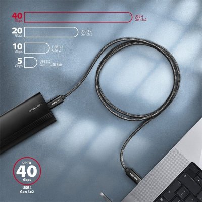 AXAGON BUCM432-CM10AB Kabel USB-C  USB-C, USB4 Gen 3x2 1m, PD 100W, 8K HD, ALU, oplot Czarny